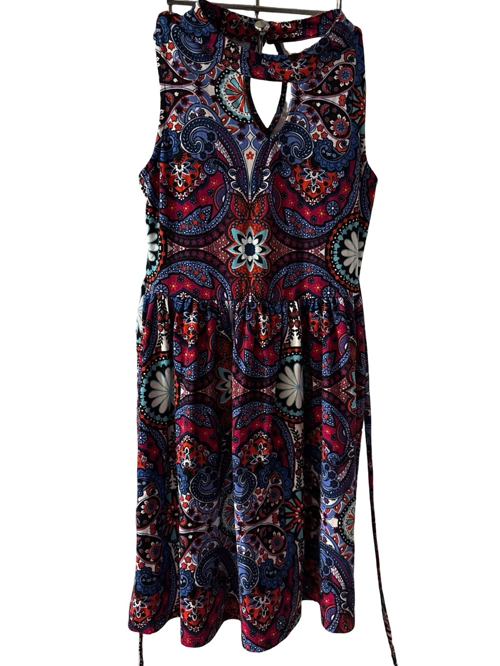 Rare Editions Sleeveless Multi-Color Paisley Boho Keyhole Casual Sun Dress Sz 10